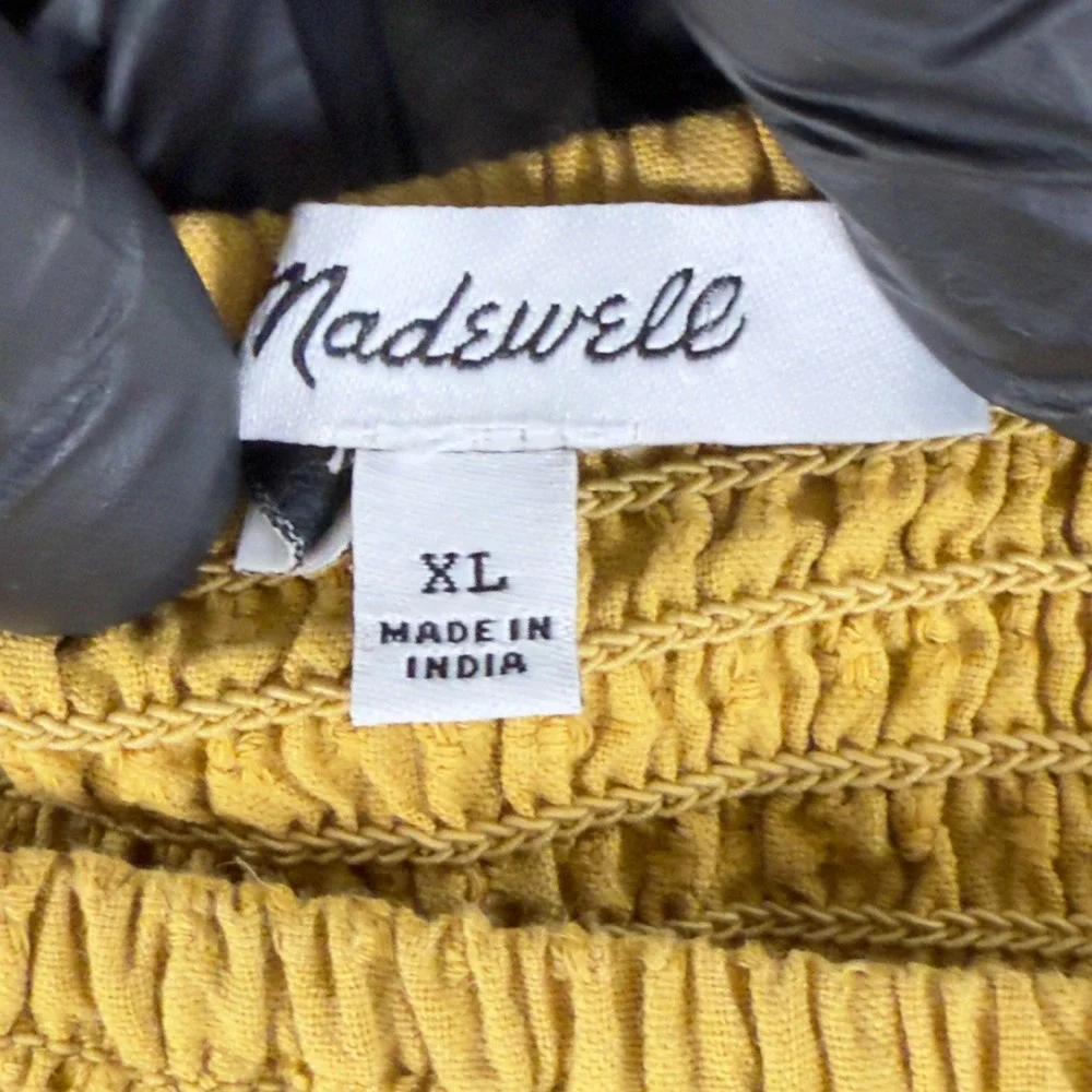 Madewell Lucie Puff Sleeve Smocked Bodice Top Womens XL Yellow Pullover